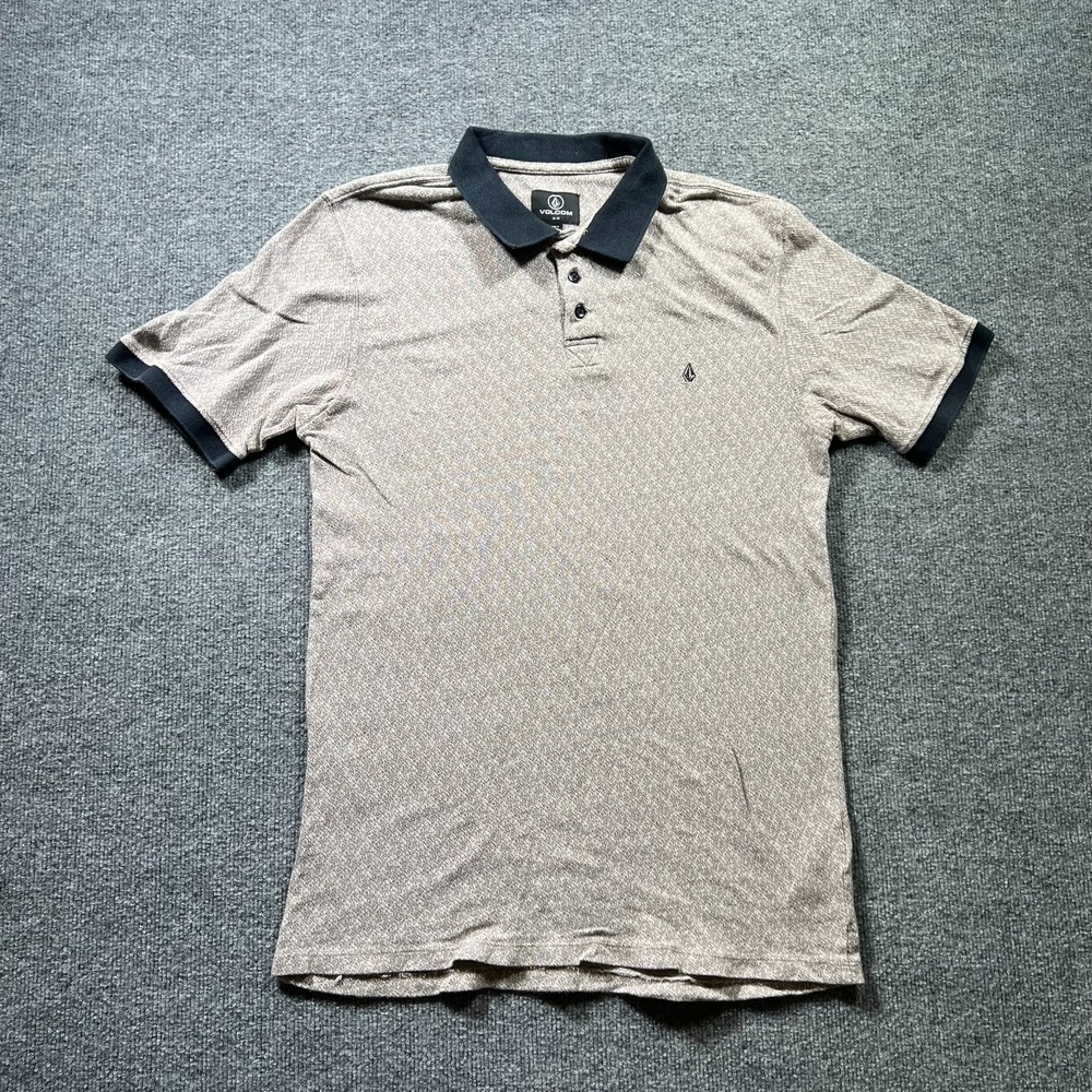 Volcom Natural Stone Polo Shirt Men Medium Tan Brown Geometric Short Sleeve Golf